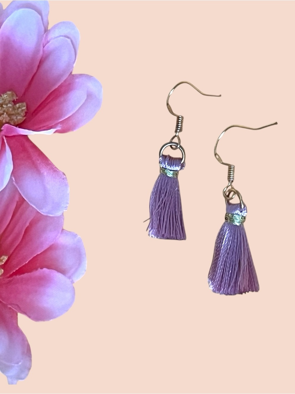 Purple Tassel Earrings gold over silver, stamped .925
